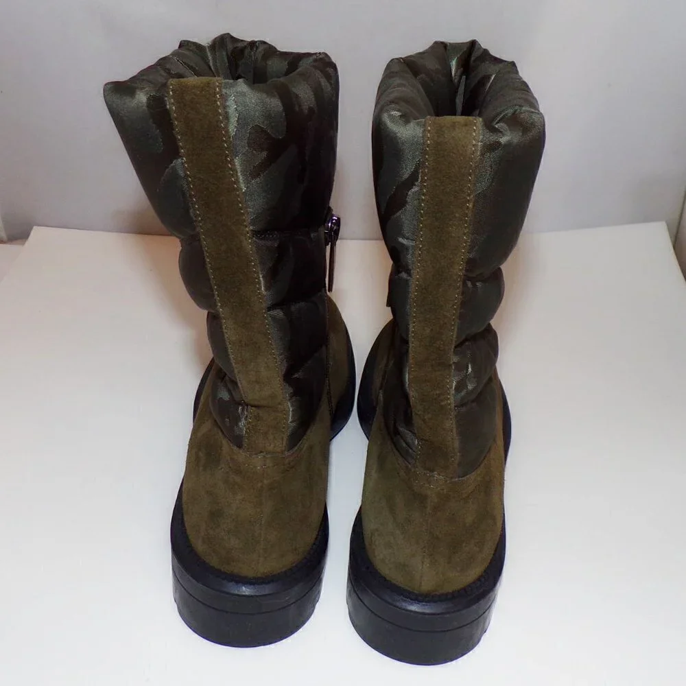 AQUATALIA Lori Waterproof Boots Olive Green Sude/Camo Nylon sz‎ 7.25 New